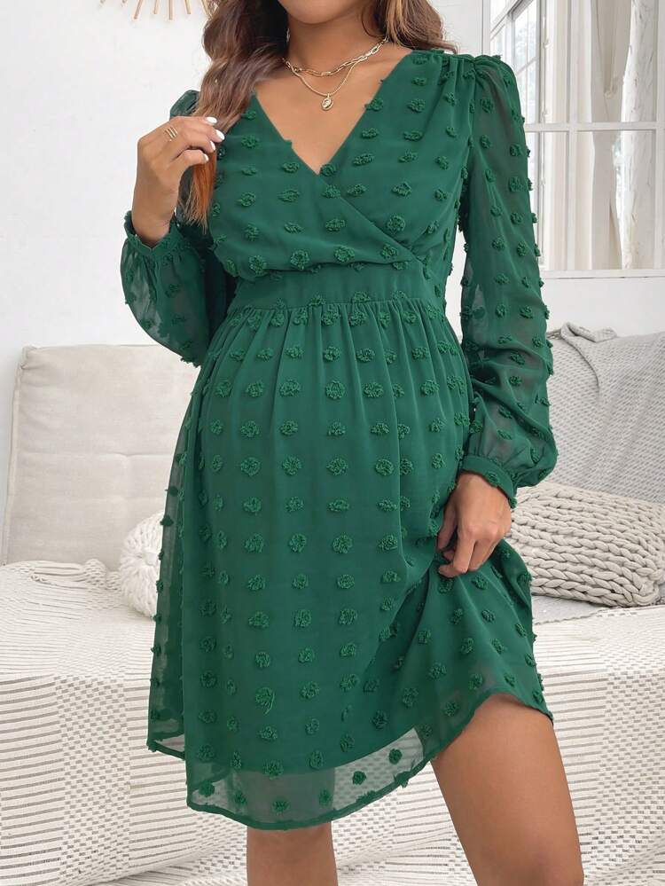 Maternity Jacquard Lantern Sleeve Dress
