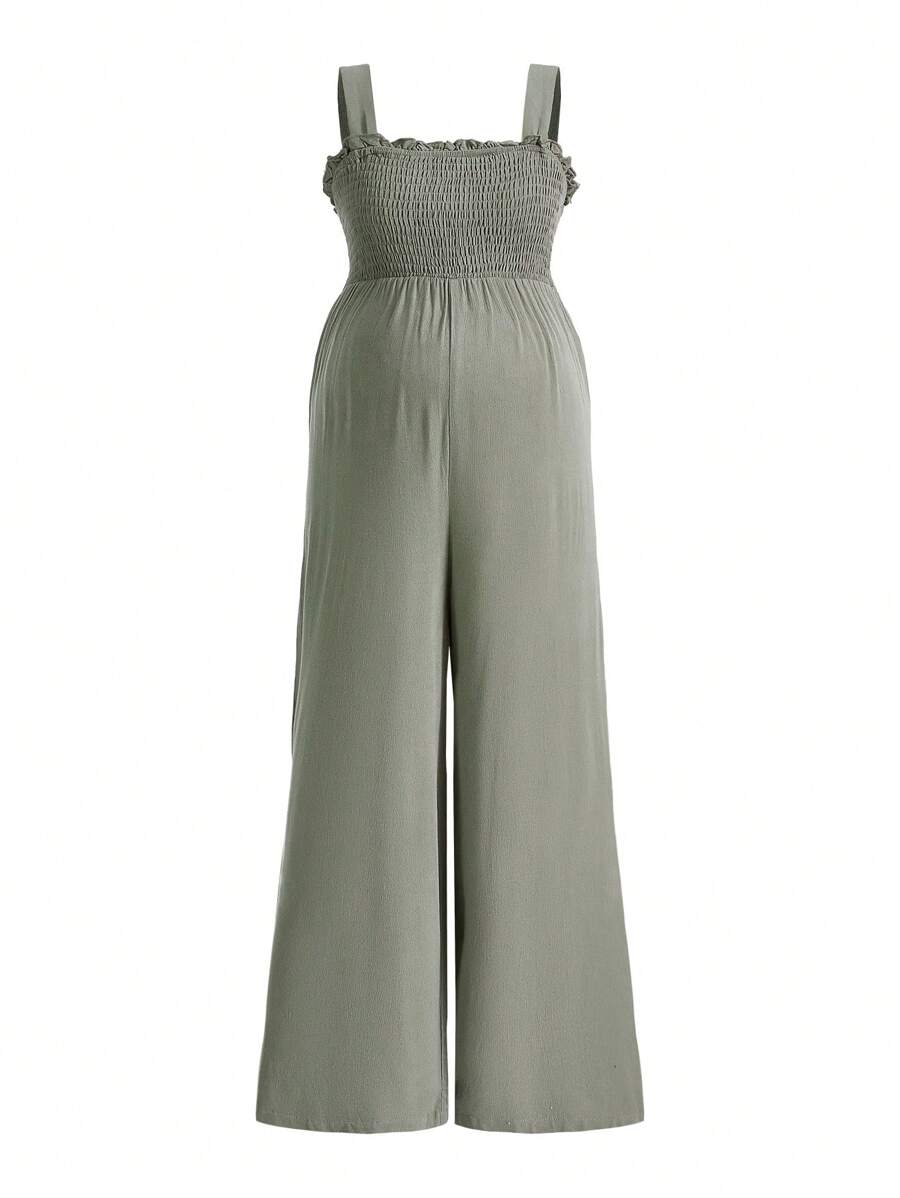 SHEIN Maternity Solid Wide Leg Cami Jumpsuit - Mint Green - View 1