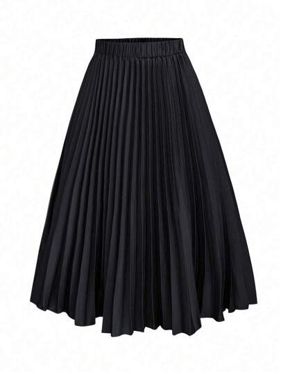 DreamSkyne تنورة نسائية ذات طيات أنيقة ذات لون واحد للموسم الخريفي بمقاسات كبيرة