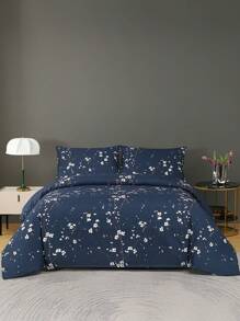 3 pièces Set de literie, microfibre, motif géométrique et floral, 1 housse de couette + 2 taies d'oreiller