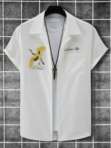 Manfinity Homme Men'S Short Sleeve Shirt With Animal Print Pocket Design On Front - White - View 3