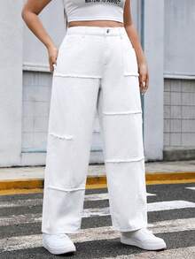 SHEIN EZwear 女性加大號直筒牛仔褲 - 白色 - 查看 4