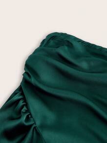 SHEIN Clasi Blusa de manga farol de un hombro fruncido de satén - Verde Oscuro - Ver 3