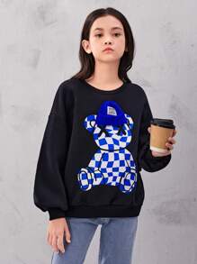 SHEIN 女孩鬆身運動Teddy Fleece套衫 - 寶藍色 - 查看 3
