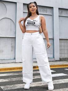 SHEIN EZwear 女性加大號直筒牛仔褲 - 白色 - 查看 7