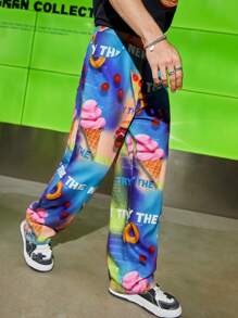 Manfinity VCAY Pantalones Tejidos Para Hombre Con Estampado De Monograma Y Gourmet