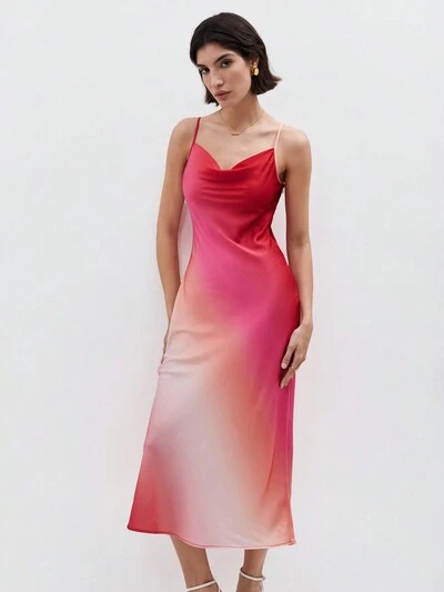 Gradient Color Draped Collar Cami Dress