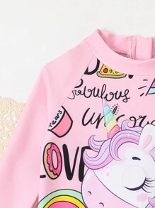 Baby Girl Cartoon Letter Printed One-Piece Swimsuit - Pink - View 5