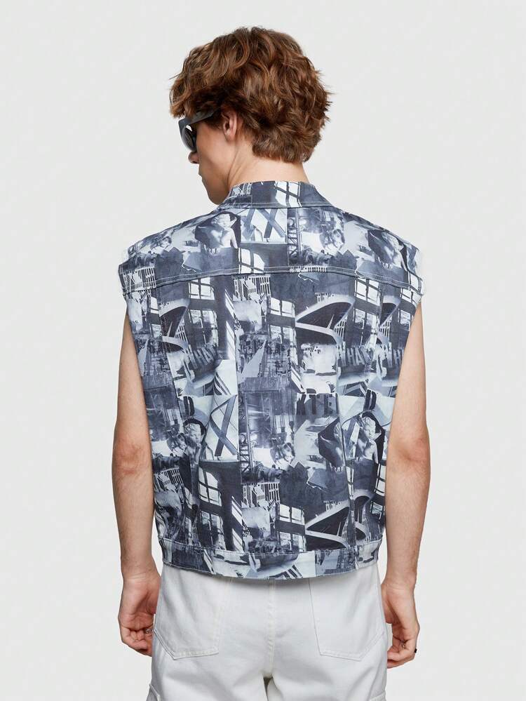 Men'S Little Angel Print Denim Sleeveless Jacket Is Suitable For Daily Use In Spring And Summer