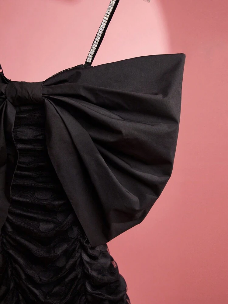 Vestido De Hombro Frio Con Lazo De Moño Y Volantes Para Mujeres