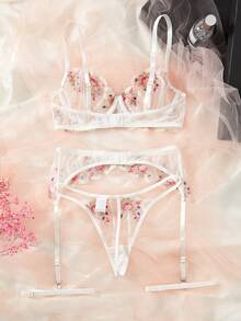 Conjunto De Lencería Sexy Para Mujeres Con Bordado De Flores - Multicolor - Ver 2