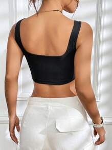 SHEIN EZwear Quý cô Màu thuần Quần skinny Áo ba lỗ - màu đen - Xem 2