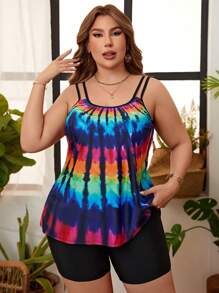 Swim Lushoire Summer Beach Plus Size Tie-Dye Cami Áo & Quần Short Bộ Tankini Lễ hội âm nhạc - Nhiều màu - Xem 3