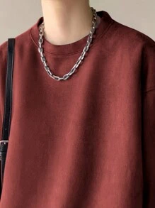 Manfinity Hypemode Loose Men's Solid Color Drop Shoulder Sweatshirt - Red - View 3
