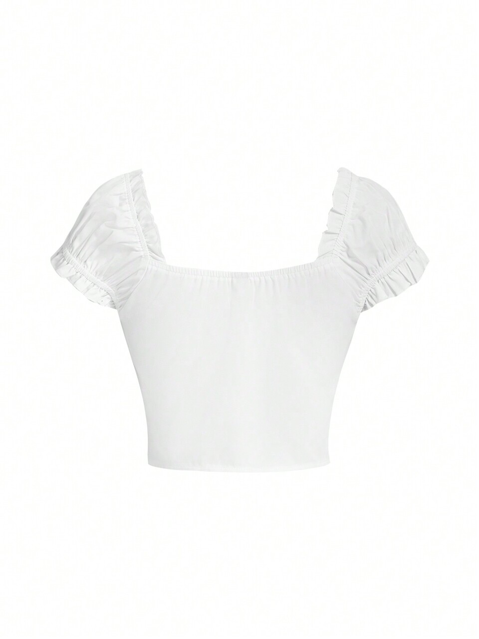 Women'S Ruffled Lace-Up Short Sleeve Shirt With Hollow Out Details And Buttons
