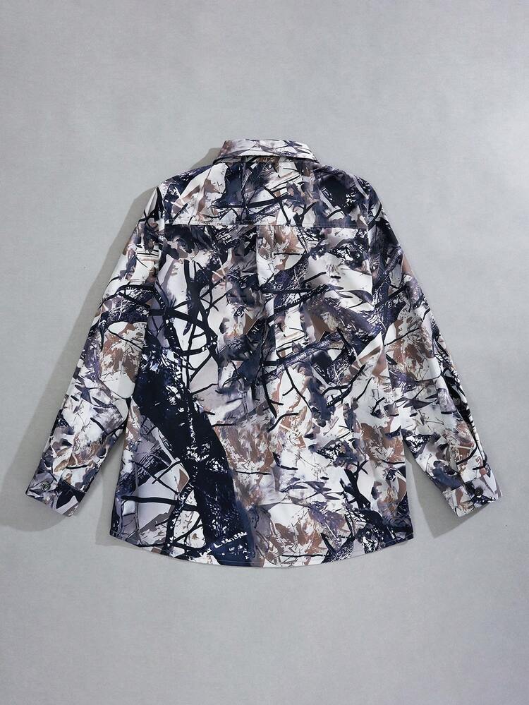 Women's Camouflage Flip Pocket Button Front Shirt Jacket