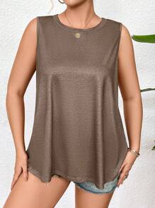 SHEIN LUNE 大尺寸 Cross Wrap 露背背心 - 棕色 - 查看 4