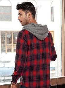 Camisa A Cuadros Con Capucha Para Hombre - Multicolor - Ver 2