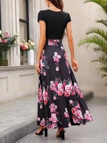 SHEIN Clasi 女士花卉印花拼接蓋袖連身裙 - 彩色 - 查看 2