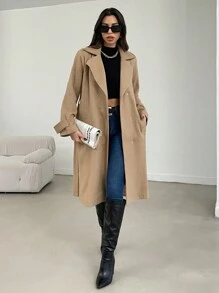 معطف صوف بطية صدر نسائي