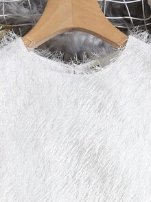 Tween 女孩純色毛絨背心連身裙 - 白色 - 查看 4