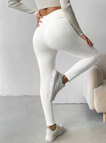 SHEIN LUNE Quần legging giữ nhiệt lót nhiệt màu trơn - trắng - Xem 2
