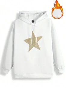 Umamao Estudio Plus Size Hoodie Jacket With Warm Lining And Star Design - White - View 1