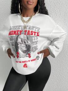 Slaydiva Của phụ nữ Tiền In Vòng cổ Áo nỉ - trắng - Xem 5