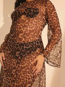 SHEIN Unity Váy lưới hở lưng họa tiết da báo Plus - Nhiều màu - Xem 3