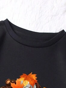 SHEIN LUNE 女肖像字母印花衛衣 - 黑色 - 查看 2