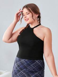 SHEIN EZwear 女裝加大號不對稱領口純色背心 - 彩色 - 查看 12