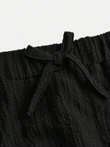 SHEIN 青少年女孩鬆身三層拼接A字裙，單色，適合休閒穿著 - 黑色 - 查看 4