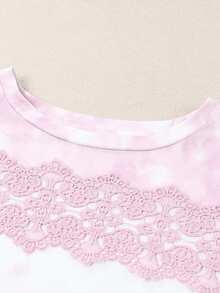 女蕾絲拼接紮染短袖t卹寬鬆設計感小眾上衣 - 彩色 - 查看 5