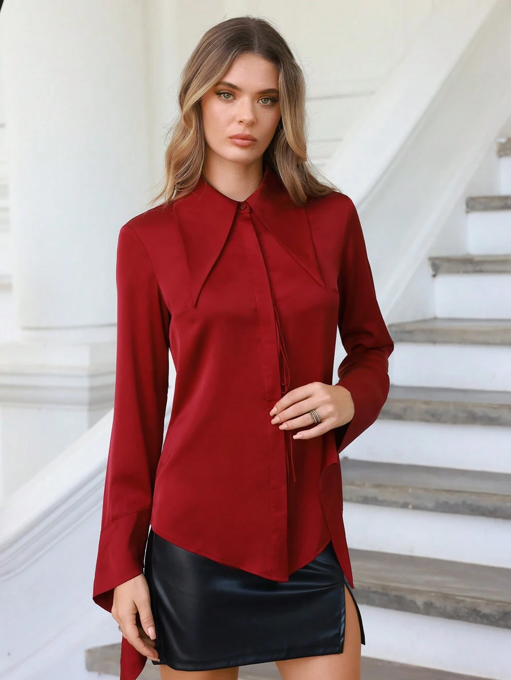 Women's Pointed Collar Long Sleeve Shirt Fall Cloth For Women