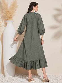 Al Najma Women'S Embroidered Placket Ruffle Hem Lantern Sleeve Dress