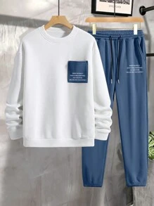 Manfinity Homme Men's Letter Print Long Sleeve Sweatshirt And Sweatpants Set