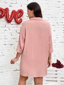 SHEIN LUNE 大碼女性粉色休閒襯衫和短褲,春夏寬鬆日常/家居服裝套裝 - 淺粉色 - 查看 2
