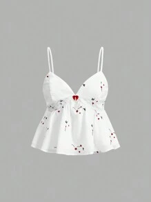 SHEIN MOD Top De Camiseta Sin Mangas Para Mujeres Con Dobladillo Con Volantes Y Bordado Floral - Blanco - Ver 1