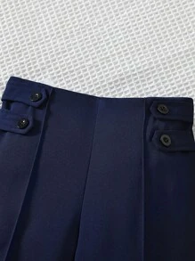 SHEIN Elladie kids Young Girl Solid Color Button Closure Straight Leg Pants - Royal Blue - View 3