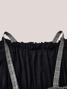 Franclia Bell Sleeve Plaid Two-In-One Dress Fall Cloth For Women - Grey - View 3