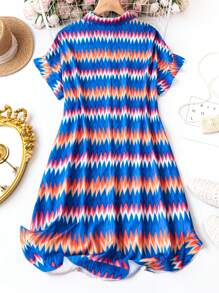 SHEIN LUNE Women's Plaid Print Button-Front Plus Size Dress - Blue - View 2