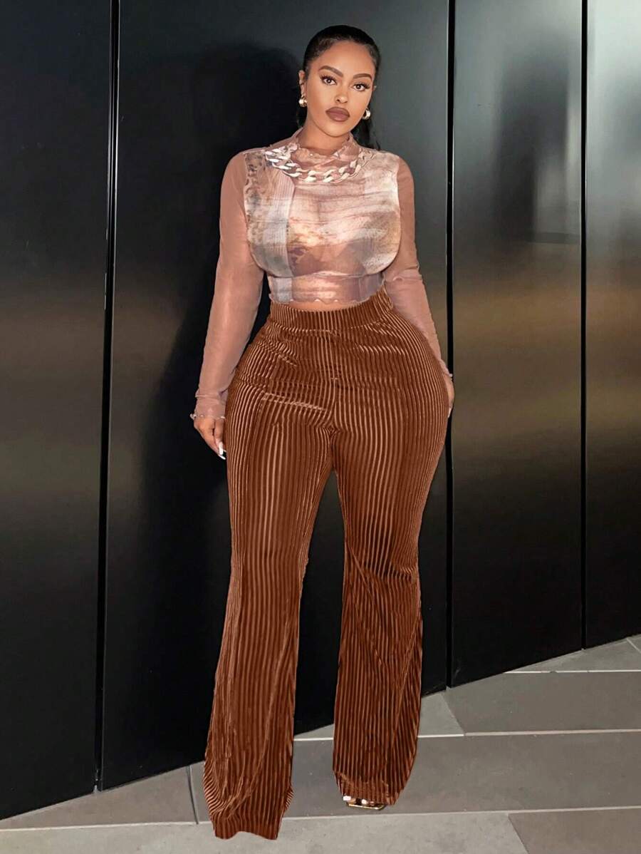 Slaydiva Pantalones Acampanados Con Cintura Elástica De Talla Grande