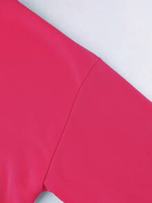 SHEIN EZwear Letter Print Kangaroo Pocket Hoodie - Hot Pink - View 3