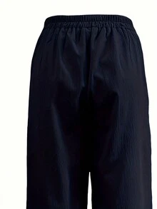 Quần ống rộng xếp ly cạp cao màu xanh navy Jesswin, lưng thun, xẻ tà, đa năng phù hợp đi làm, công sở, mùa xuân/hè. - Màu xanh hải quân - Xem 3