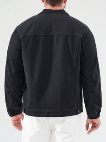 Manfinity Homme Men's Plus Size Button Up Denim Jacket - Black - View 2