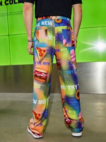 Manfinity VCAY Pantalones Tejidos Para Hombre Con Estampado De Monograma Y Gourmet