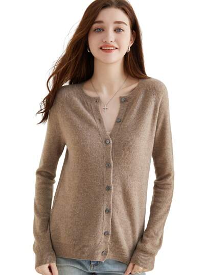 Women's Lightweight Soft Warm Basic Long Sleeve Cardigan, 100% Wool, Fall/Winter