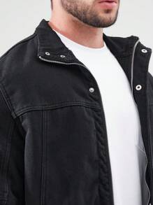 Manfinity Homme Men's Plus Size Button Up Denim Jacket - Black - View 8