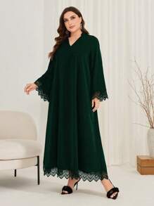 Al Najma Plus Size Women's Lace Patchwork V-Neck Dress