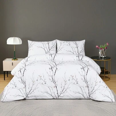 3pcs Bedding Set, Microfiber Brushed, Geometric Figures & Floral Patterns, 1 Duvet Cover + 2 Pillow Shams